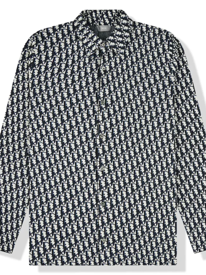 Dior Oblique Beige Navy Blue Cotton Knit Overshirt