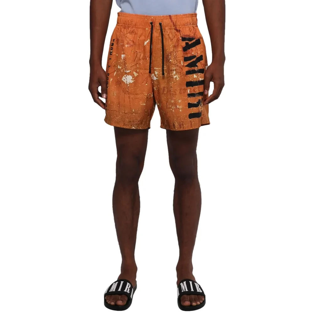 Amiri Stencil Military Orange Swim Shorts - Image 3
